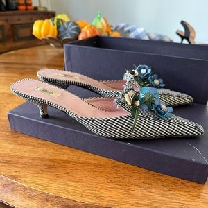 Vintage PRADA Mules Gingham Print with Leather Flowers